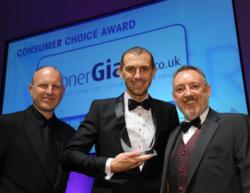 Gary Flynn collecting the Consumer Choice Award.